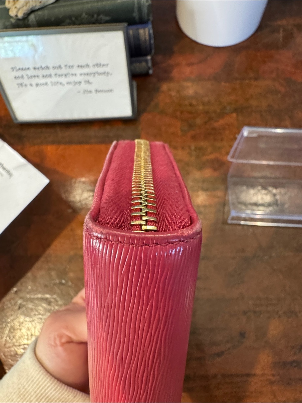Prada Hot Pink Saffiano Zip Wallet with Gold Chain Strap - Picture 6 of 16